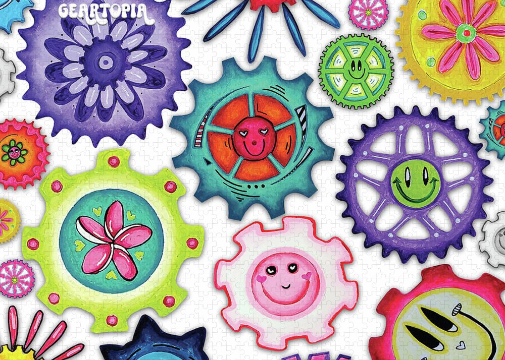 Geartopia Gears Pattern Smiley Face Flower Gears Pattern for GearHeads Watches, Cycling, Steampunk - Puzzle