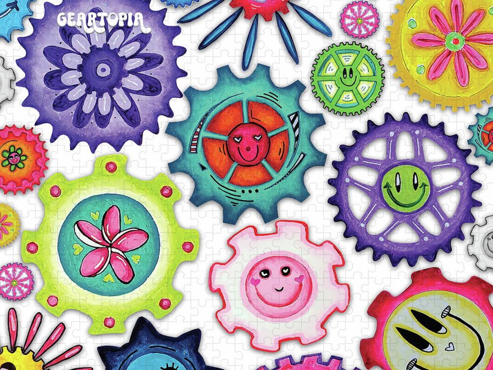 Geartopia Gears Pattern Smiley Face Flower Gears Pattern for GearHeads Watches, Cycling, Steampunk - Puzzle