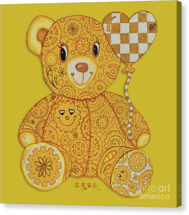 Geartopia Happy GEAR BEAR Nursery Art Teddy Bear Painting Art for Kids by MeganAroon - Canvas Print