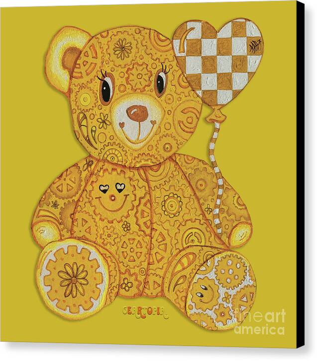 Geartopia Happy GEAR BEAR Nursery Art Teddy Bear Painting Art for Kids by MeganAroon - Canvas Print