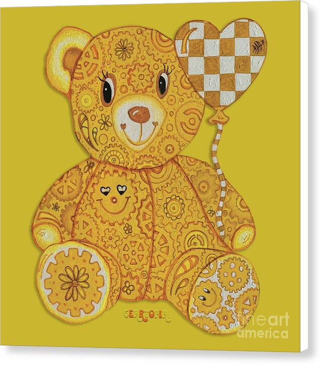 Geartopia Happy GEAR BEAR Nursery Art Teddy Bear Painting Art for Kids by MeganAroon - Canvas Print