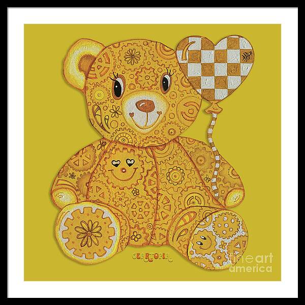 Geartopia Happy GEAR BEAR Nursery Art Teddy Bear Painting Art for Kids by MeganAroon - Framed Print