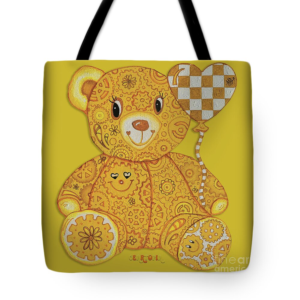 Geartopia Happy GEAR BEAR Nursery Art Teddy Bear Painting Art for Kids by MeganAroon - Tote Bag