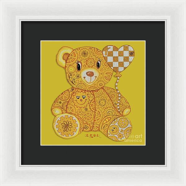 Geartopia Happy GEAR BEAR Nursery Art Teddy Bear Painting Art for Kids by MeganAroon - Framed Print