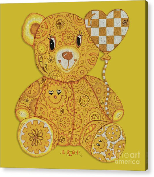 Geartopia Happy GEAR BEAR Nursery Art Teddy Bear Painting Art for Kids by MeganAroon - Acrylic Print