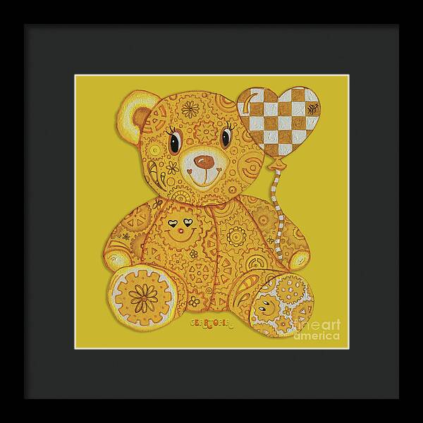 Geartopia Happy GEAR BEAR Nursery Art Teddy Bear Painting Art for Kids by MeganAroon - Framed Print