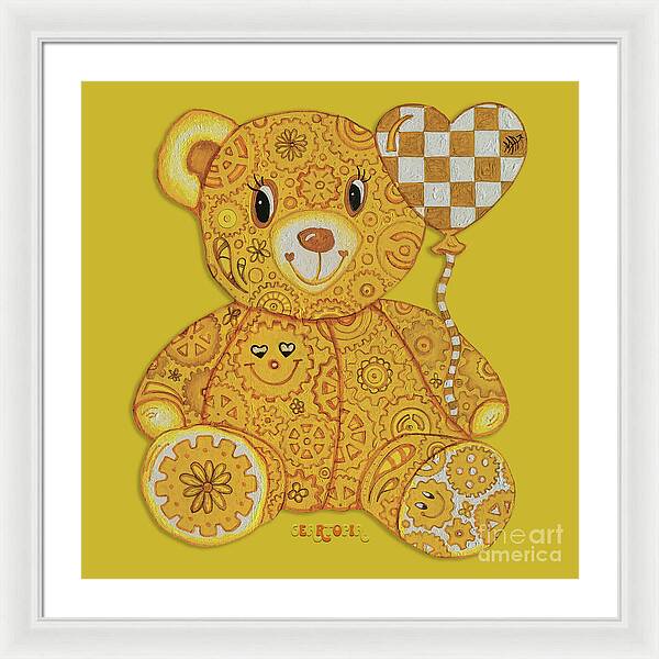 Geartopia Happy GEAR BEAR Nursery Art Teddy Bear Painting Art for Kids by MeganAroon - Framed Print