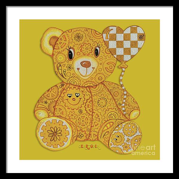 Geartopia Happy GEAR BEAR Nursery Art Teddy Bear Painting Art for Kids by MeganAroon - Framed Print