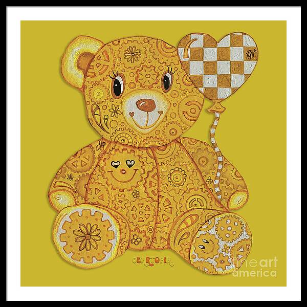 Geartopia Happy GEAR BEAR Nursery Art Teddy Bear Painting Art for Kids by MeganAroon - Framed Print