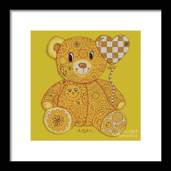 Geartopia Happy GEAR BEAR Nursery Art Teddy Bear Painting Art for Kids by MeganAroon - Framed Print