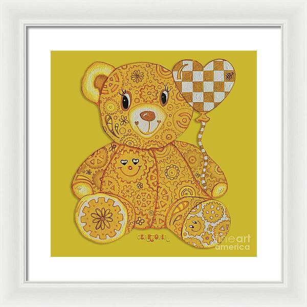 Geartopia Happy GEAR BEAR Nursery Art Teddy Bear Painting Art for Kids by MeganAroon - Framed Print