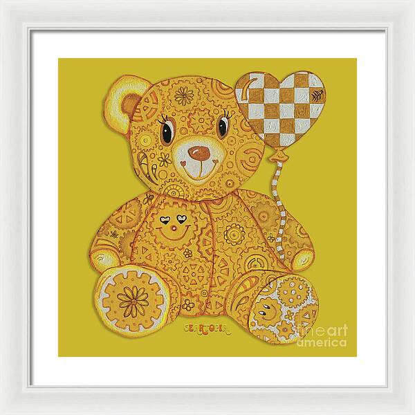 Geartopia Happy GEAR BEAR Nursery Art Teddy Bear Painting Art for Kids by MeganAroon - Framed Print