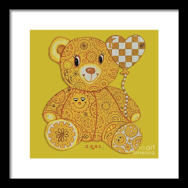 Geartopia Happy GEAR BEAR Nursery Art Teddy Bear Painting Art for Kids by MeganAroon - Framed Print