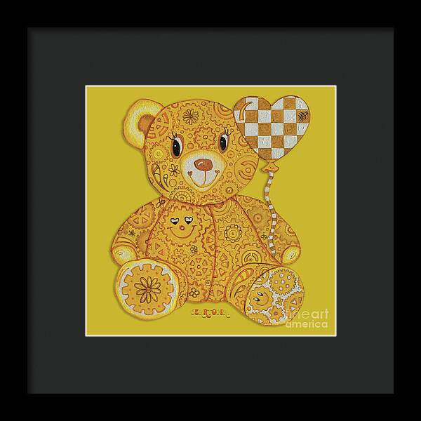 Geartopia Happy GEAR BEAR Nursery Art Teddy Bear Painting Art for Kids by MeganAroon - Framed Print