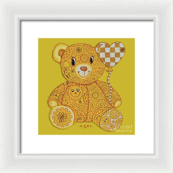 Geartopia Happy GEAR BEAR Nursery Art Teddy Bear Painting Art for Kids by MeganAroon - Framed Print