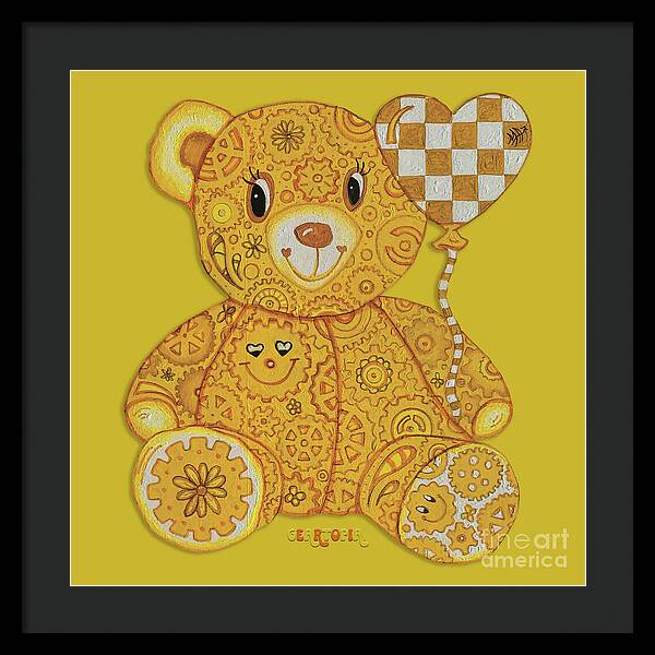 Geartopia Happy GEAR BEAR Nursery Art Teddy Bear Painting Art for Kids by MeganAroon - Framed Print