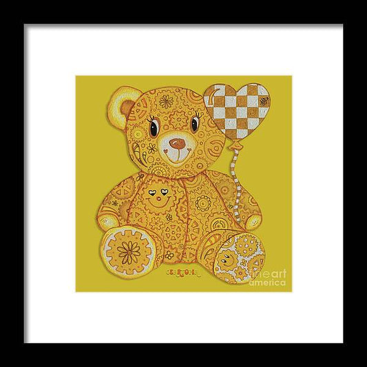 Geartopia Happy GEAR BEAR Nursery Art Teddy Bear Painting Art for Kids by MeganAroon - Framed Print