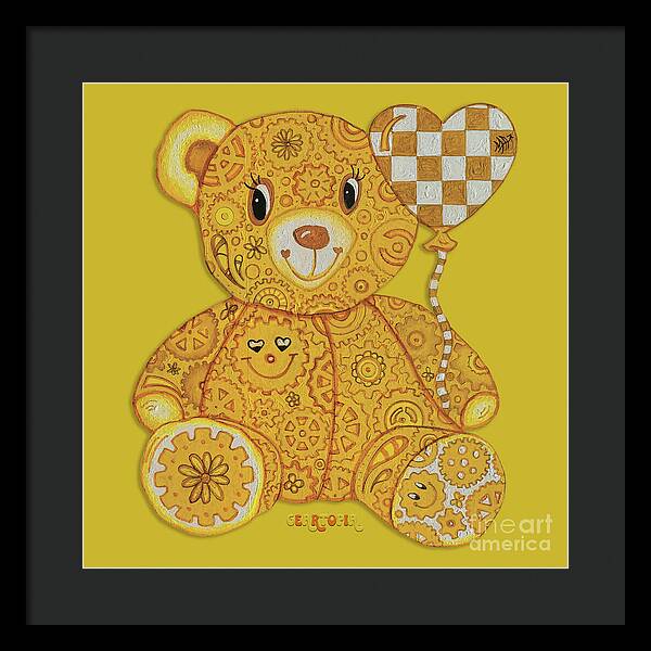 Geartopia Happy GEAR BEAR Nursery Art Teddy Bear Painting Art for Kids by MeganAroon - Framed Print