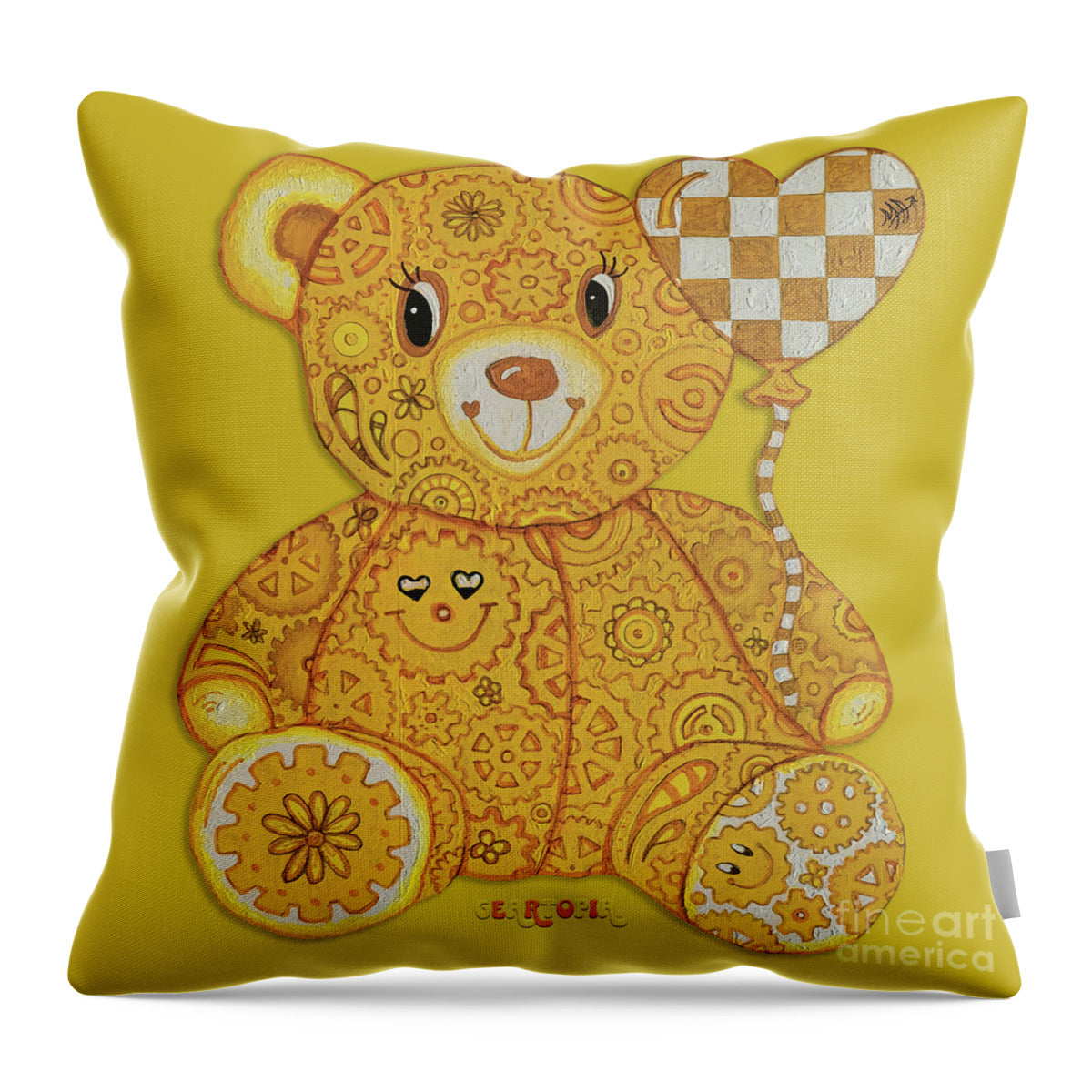 Geartopia Happy GEAR BEAR Nursery Art Teddy Bear Painting Art for Kids by MeganAroon - Throw Pillow