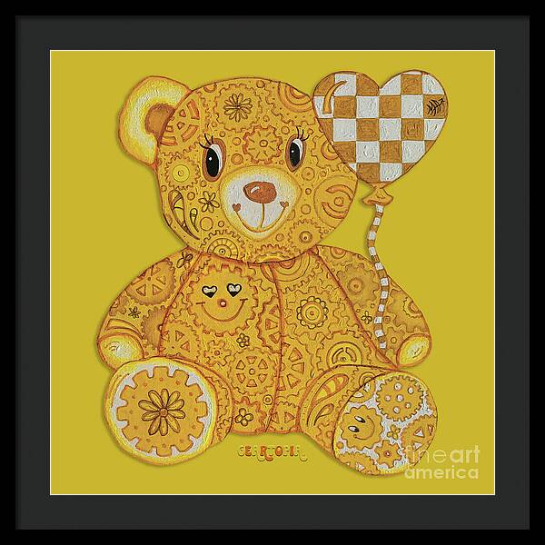 Geartopia Happy GEAR BEAR Nursery Art Teddy Bear Painting Art for Kids by MeganAroon - Framed Print