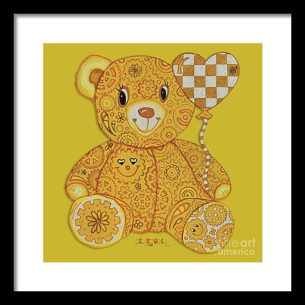 Geartopia Happy GEAR BEAR Nursery Art Teddy Bear Painting Art for Kids by MeganAroon - Framed Print