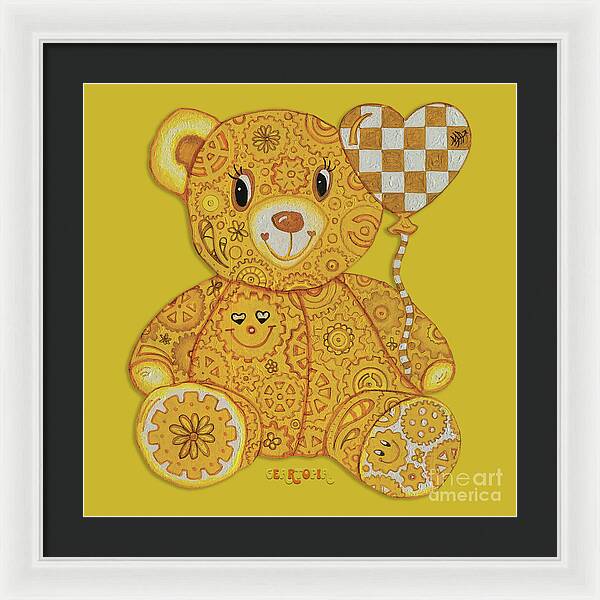 Geartopia Happy GEAR BEAR Nursery Art Teddy Bear Painting Art for Kids by MeganAroon - Framed Print