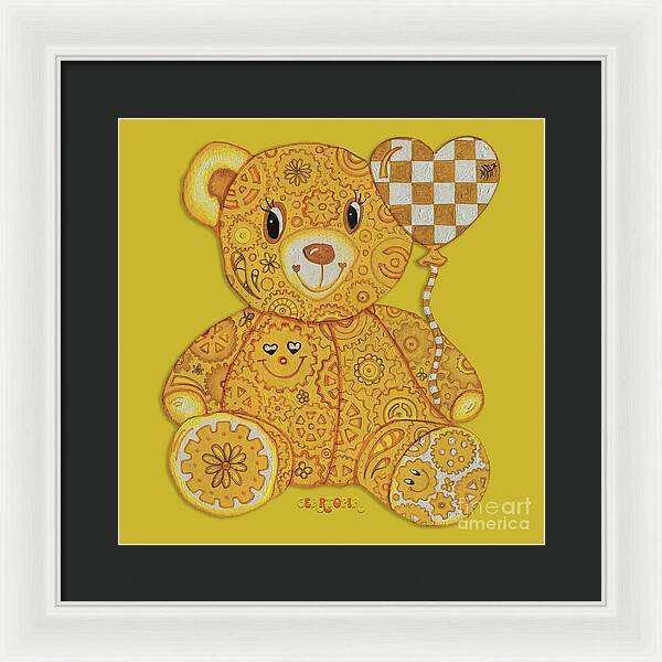 Geartopia Happy GEAR BEAR Nursery Art Teddy Bear Painting Art for Kids by MeganAroon - Framed Print