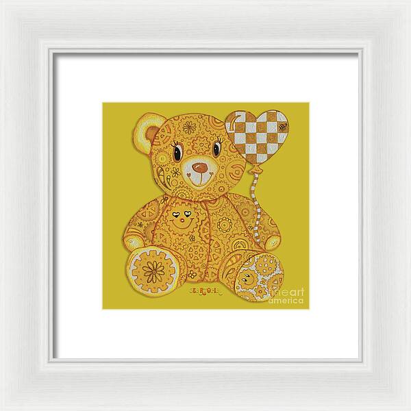 Geartopia Happy GEAR BEAR Nursery Art Teddy Bear Painting Art for Kids by MeganAroon - Framed Print