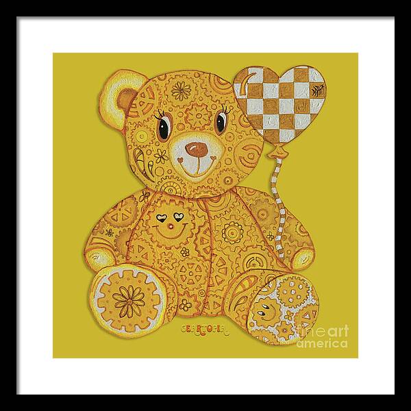 Geartopia Happy GEAR BEAR Nursery Art Teddy Bear Painting Art for Kids by MeganAroon - Framed Print