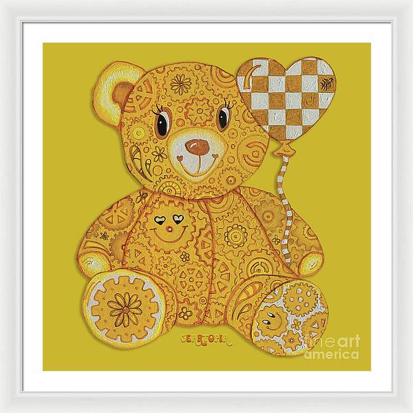 Geartopia Happy GEAR BEAR Nursery Art Teddy Bear Painting Art for Kids by MeganAroon - Framed Print