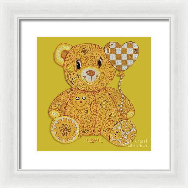 Geartopia Happy GEAR BEAR Nursery Art Teddy Bear Painting Art for Kids by MeganAroon - Framed Print