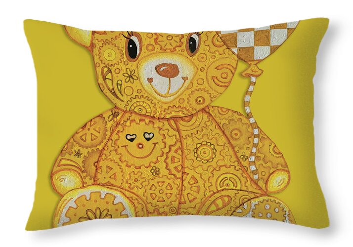 Geartopia Happy GEAR BEAR Nursery Art Teddy Bear Painting Art for Kids by MeganAroon - Throw Pillow