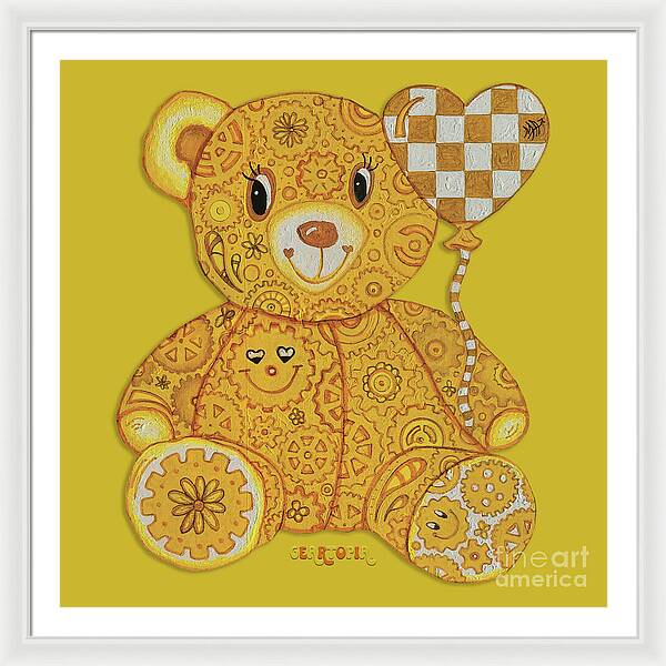 Geartopia Happy GEAR BEAR Nursery Art Teddy Bear Painting Art for Kids by MeganAroon - Framed Print