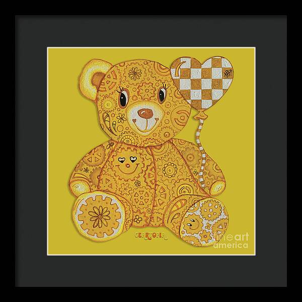 Geartopia Happy GEAR BEAR Nursery Art Teddy Bear Painting Art for Kids by MeganAroon - Framed Print