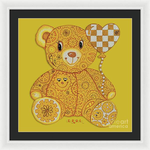 Geartopia Happy GEAR BEAR Nursery Art Teddy Bear Painting Art for Kids by MeganAroon - Framed Print