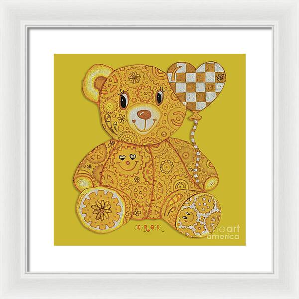 Geartopia Happy GEAR BEAR Nursery Art Teddy Bear Painting Art for Kids by MeganAroon - Framed Print