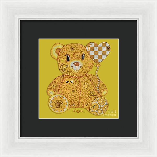 Geartopia Happy GEAR BEAR Nursery Art Teddy Bear Painting Art for Kids by MeganAroon - Framed Print