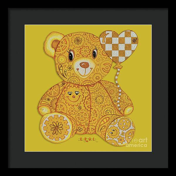 Geartopia Happy GEAR BEAR Nursery Art Teddy Bear Painting Art for Kids by MeganAroon - Framed Print