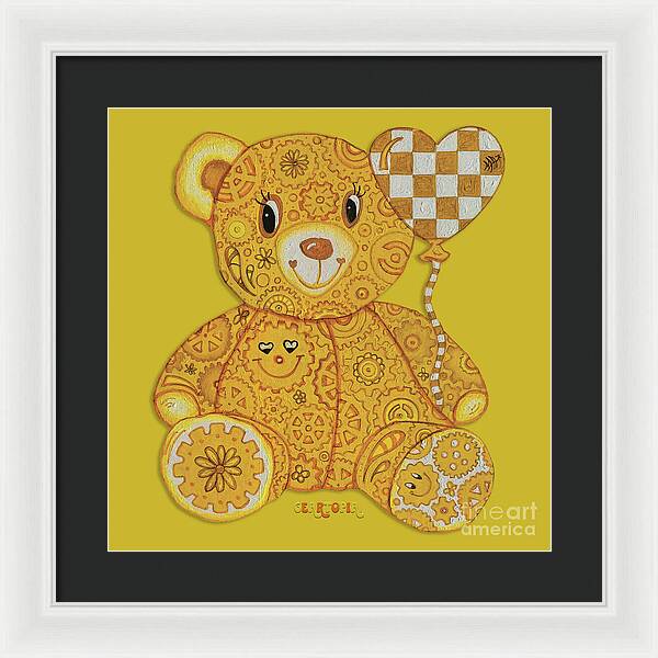 Geartopia Happy GEAR BEAR Nursery Art Teddy Bear Painting Art for Kids by MeganAroon - Framed Print