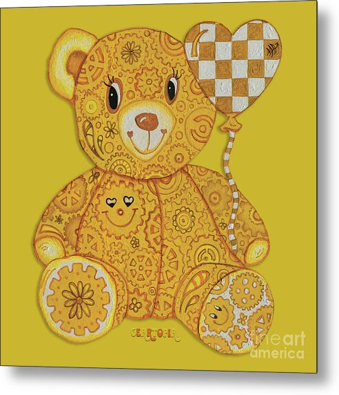 Geartopia Happy GEAR BEAR Nursery Art Teddy Bear Painting Art for Kids by MeganAroon - Metal Print