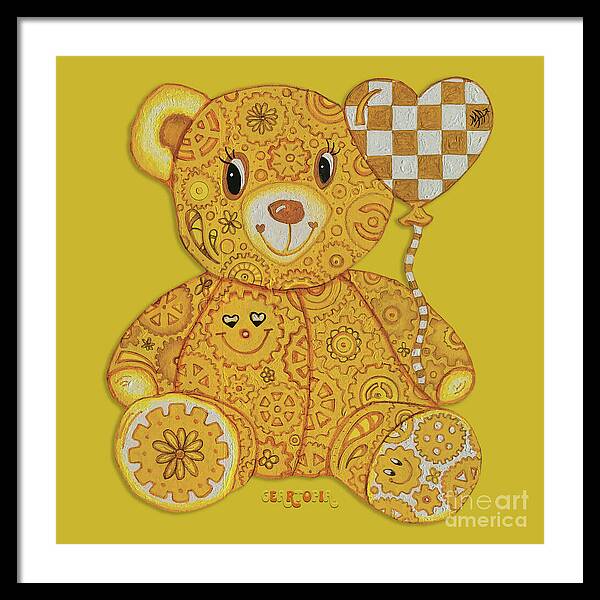 Geartopia Happy GEAR BEAR Nursery Art Teddy Bear Painting Art for Kids by MeganAroon - Framed Print