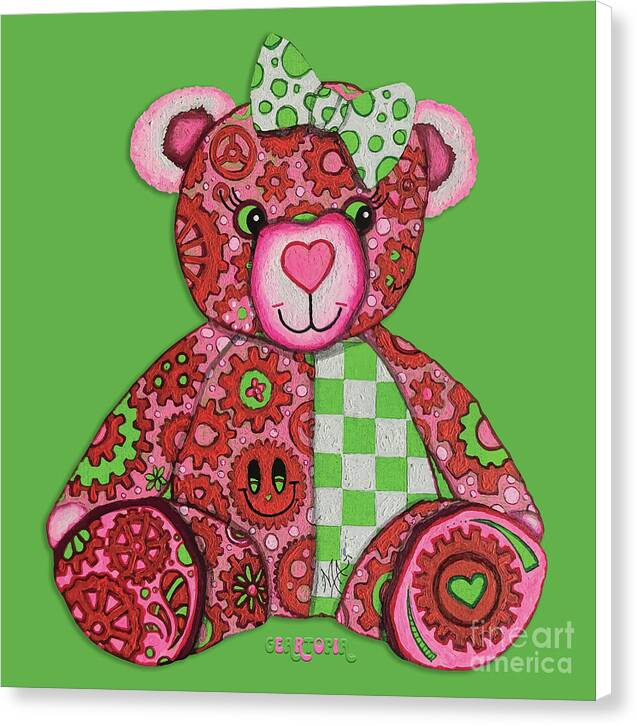 Geartopia Lovey GEAR BEAR Nursery Art Teddy Bear Painting Art for Kids by MeganAroon - Canvas Print