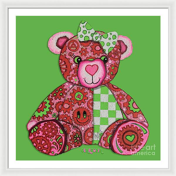 Geartopia Lovey GEAR BEAR Nursery Art Teddy Bear Painting Art for Kids by MeganAroon - Framed Print