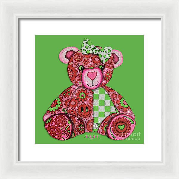 Geartopia Lovey GEAR BEAR Nursery Art Teddy Bear Painting Art for Kids by MeganAroon - Framed Print