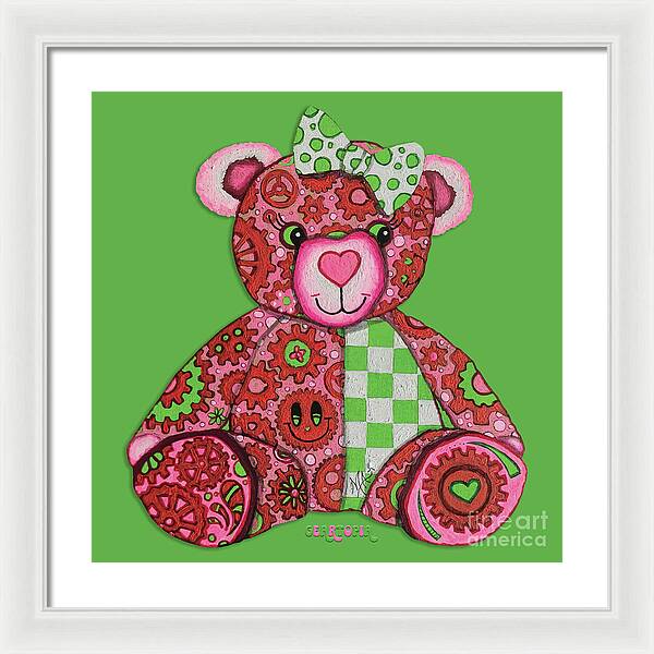 Geartopia Lovey GEAR BEAR Nursery Art Teddy Bear Painting Art for Kids by MeganAroon - Framed Print