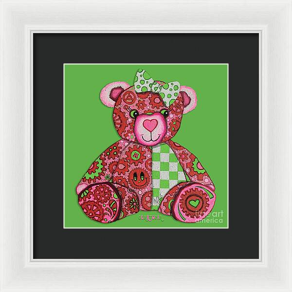 Geartopia Lovey GEAR BEAR Nursery Art Teddy Bear Painting Art for Kids by MeganAroon - Framed Print