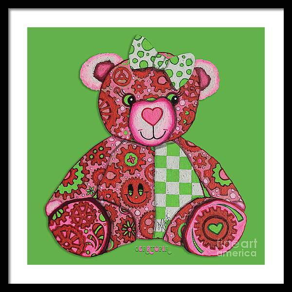 Geartopia Lovey GEAR BEAR Nursery Art Teddy Bear Painting Art for Kids by MeganAroon - Framed Print