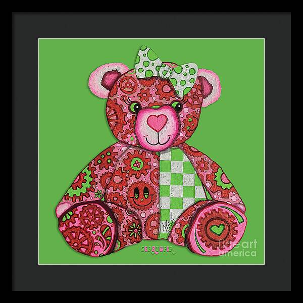 Geartopia Lovey GEAR BEAR Nursery Art Teddy Bear Painting Art for Kids by MeganAroon - Framed Print