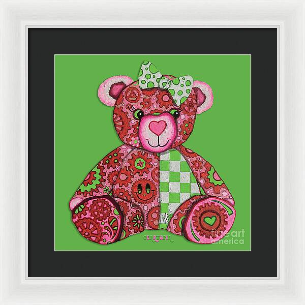 Geartopia Lovey GEAR BEAR Nursery Art Teddy Bear Painting Art for Kids by MeganAroon - Framed Print