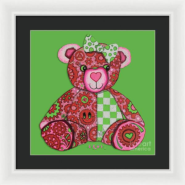 Geartopia Lovey GEAR BEAR Nursery Art Teddy Bear Painting Art for Kids by MeganAroon - Framed Print